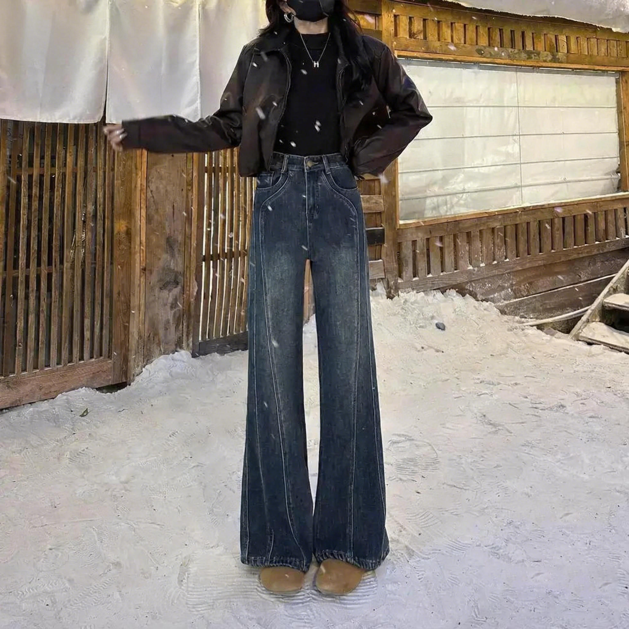 高腰直筒寬鬆顯瘦闊腿拖地牛仔褲