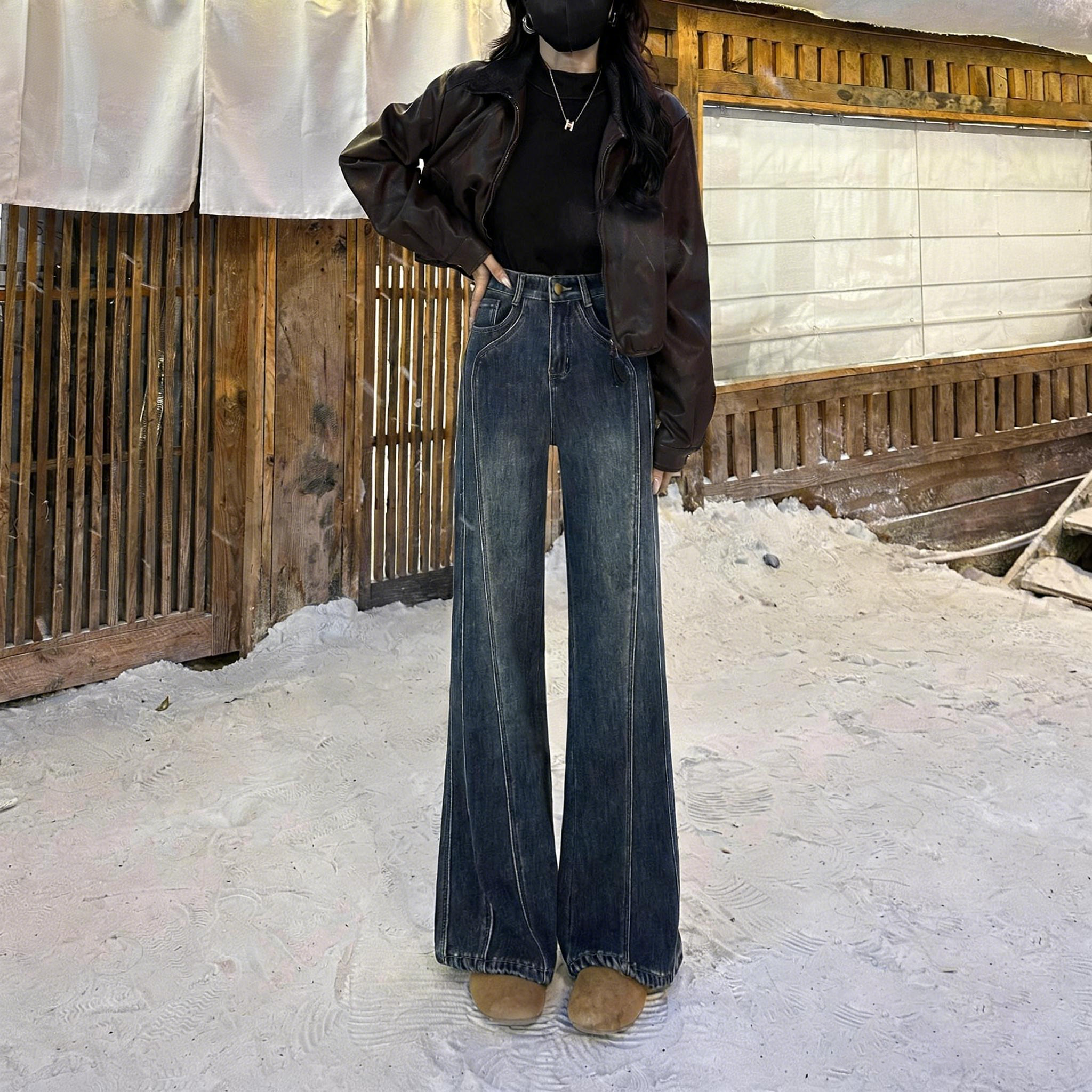 高腰直筒寬鬆顯瘦闊腿拖地牛仔褲