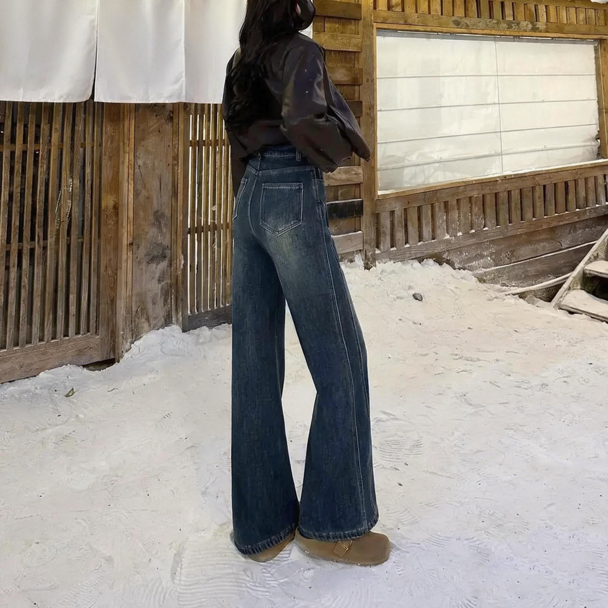 高腰直筒寬鬆顯瘦闊腿拖地牛仔褲