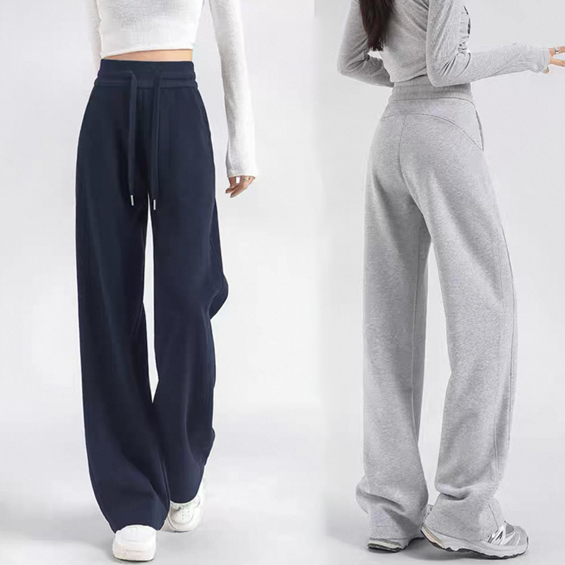 高腰窄版直筒顯瘦休閒闊腿褲