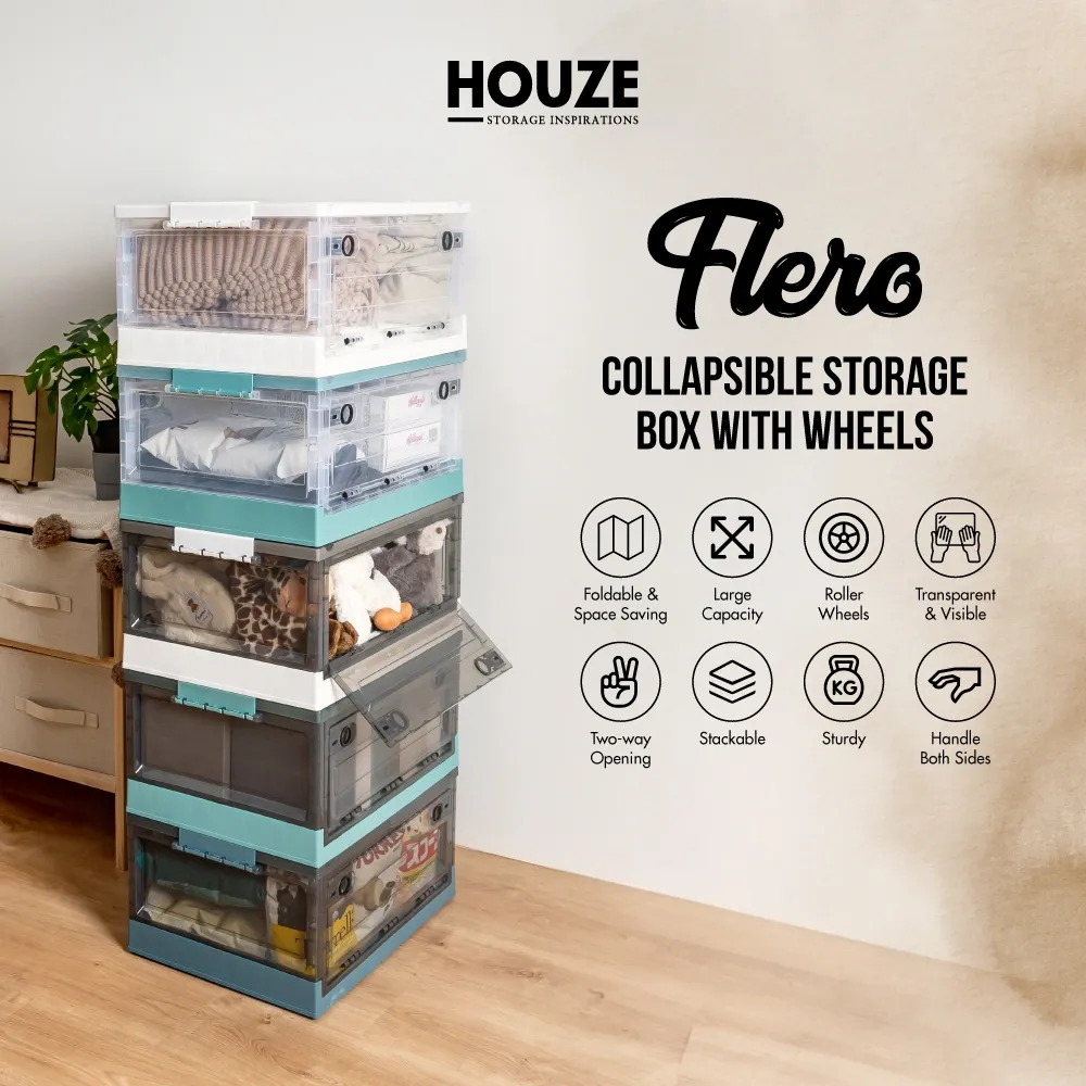 HOUZE - 'FLERO' Collapsible 30L|42L|55L|90L|120L Storage Box with Wheels