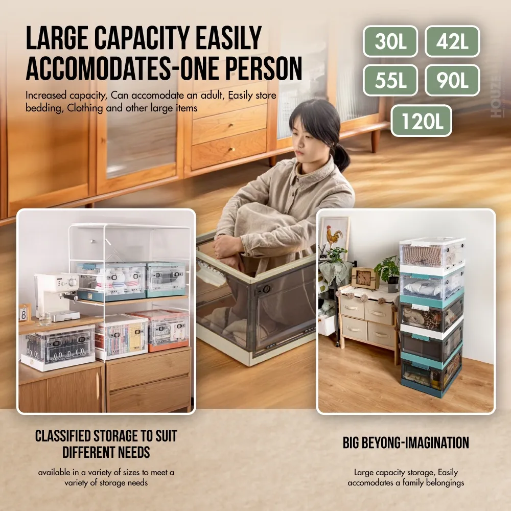 HOUZE - 'FLERO' Collapsible 30L|42L|55L|90L|120L Storage Box with Wheels