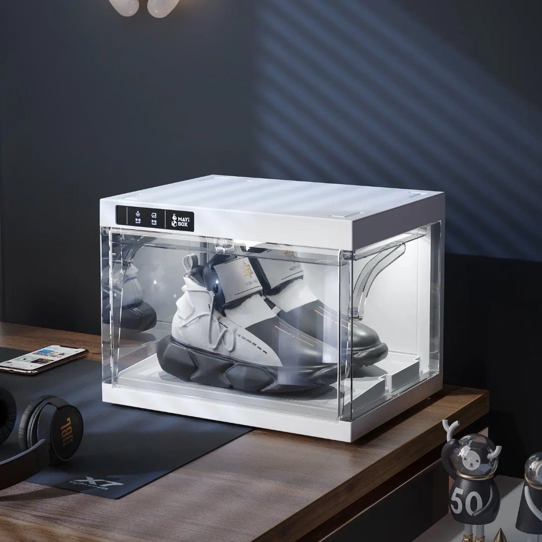 HOUZE - 'SoleMate' IllumiCube: Remote-Lit Shoe Display Transparent Stackable Box - Organizer | Storage