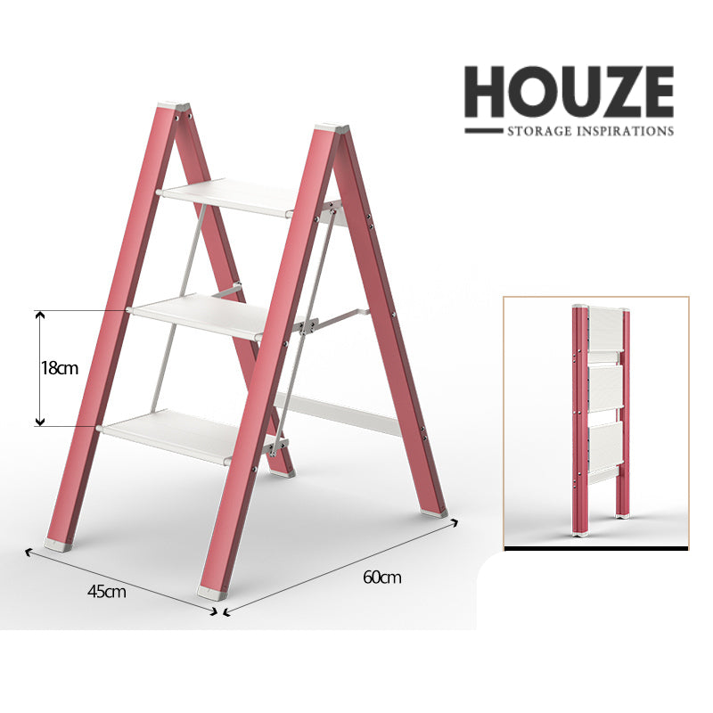 ELLE 3 Tier | 4 Tier Foldable Aluminum Step Ladder 3 Color [Pink | Blue | Green] - Compact | Space Saving