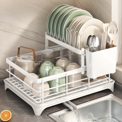 DishDolly 2-Tier Dish Draining Rack with Cutlery Holder