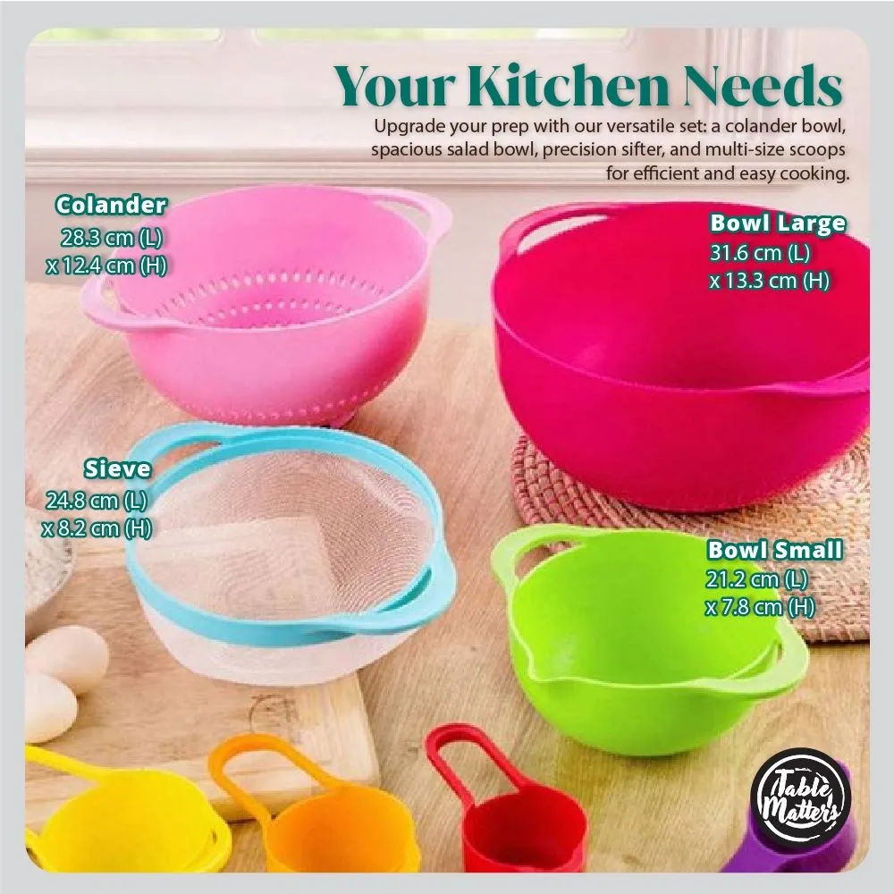 CASA - 8pcs Nestable Kitchen Mixing Bowl Set with Measuring Cups, Colander and Sifter