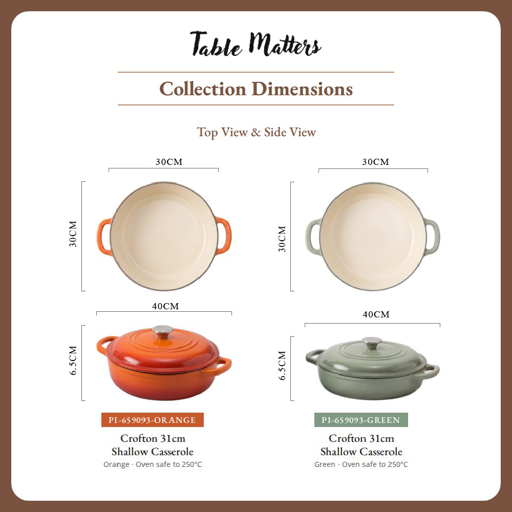 [Table Matters] 'CROFTON & SEGRETTO' Enamel Cast Iron Cookware with Lid | Dutch Oven | Shallow Casserole [17.5cm | 24cm | 31cm]