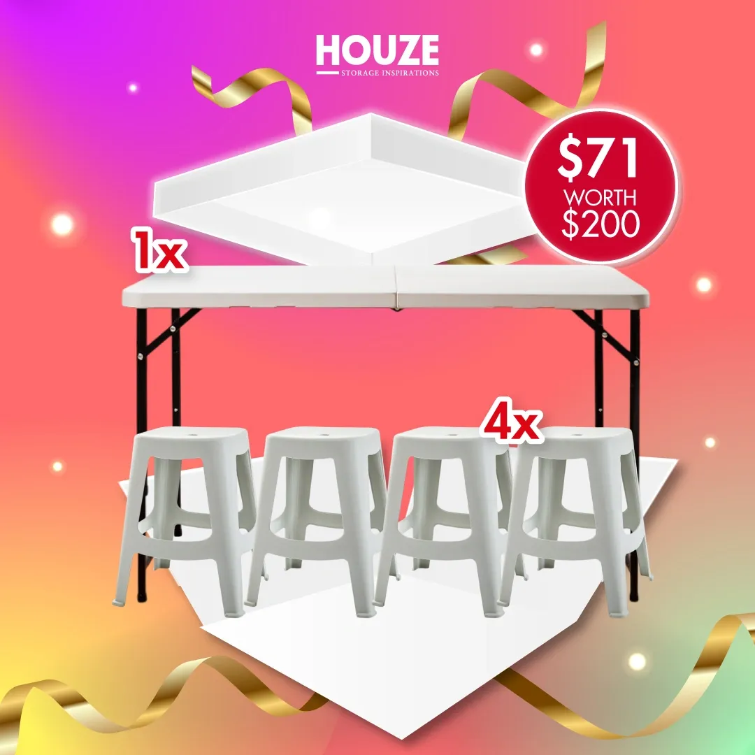 HOUZE Bundle - 5PCS HDPE Folding Table & Stool Set SGD71 (Worth SGD200)