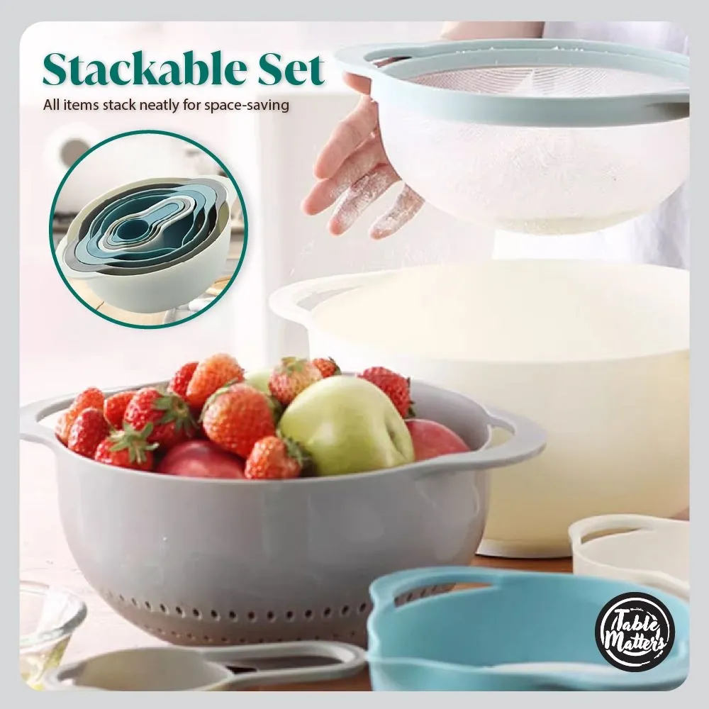 CASA - 8pcs Nestable Kitchen Mixing Bowl Set with Measuring Cups, Colander and Sifter