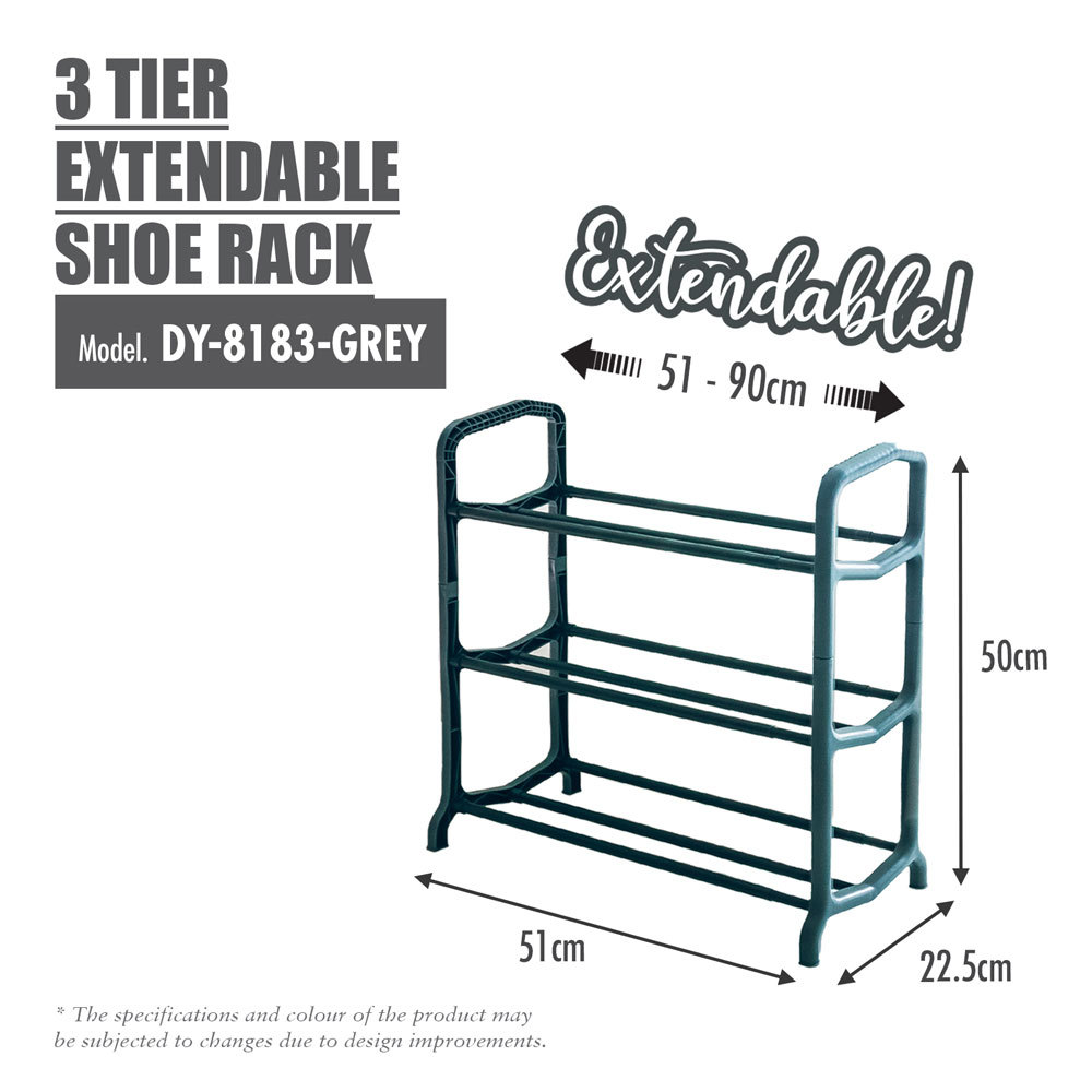 3 Tier Extendable Shoe Rack (Length: 51-90cm)
