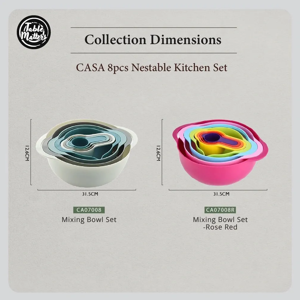 CASA - 8pcs Nestable Kitchen Mixing Bowl Set with Measuring Cups, Colander and Sifter