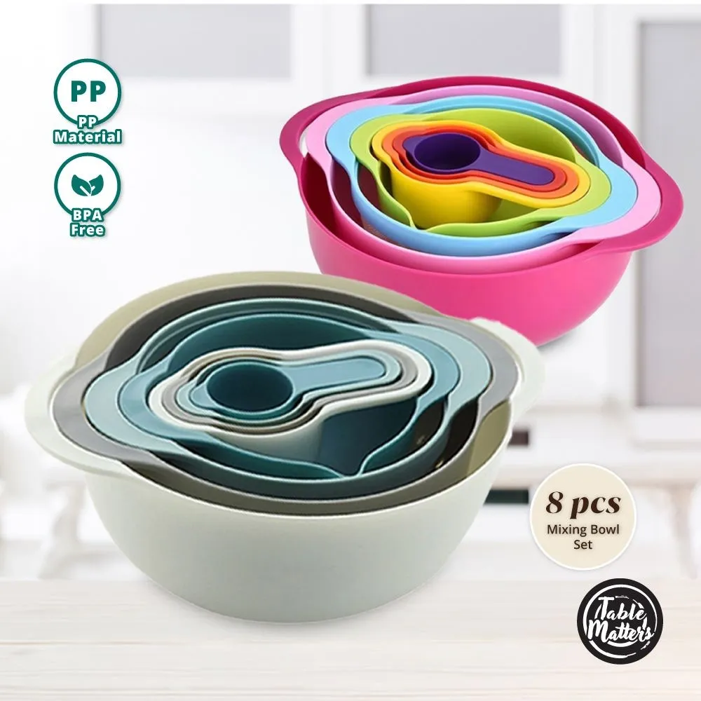 CASA - 8pcs Nestable Kitchen Mixing Bowl Set with Measuring Cups, Colander and Sifter