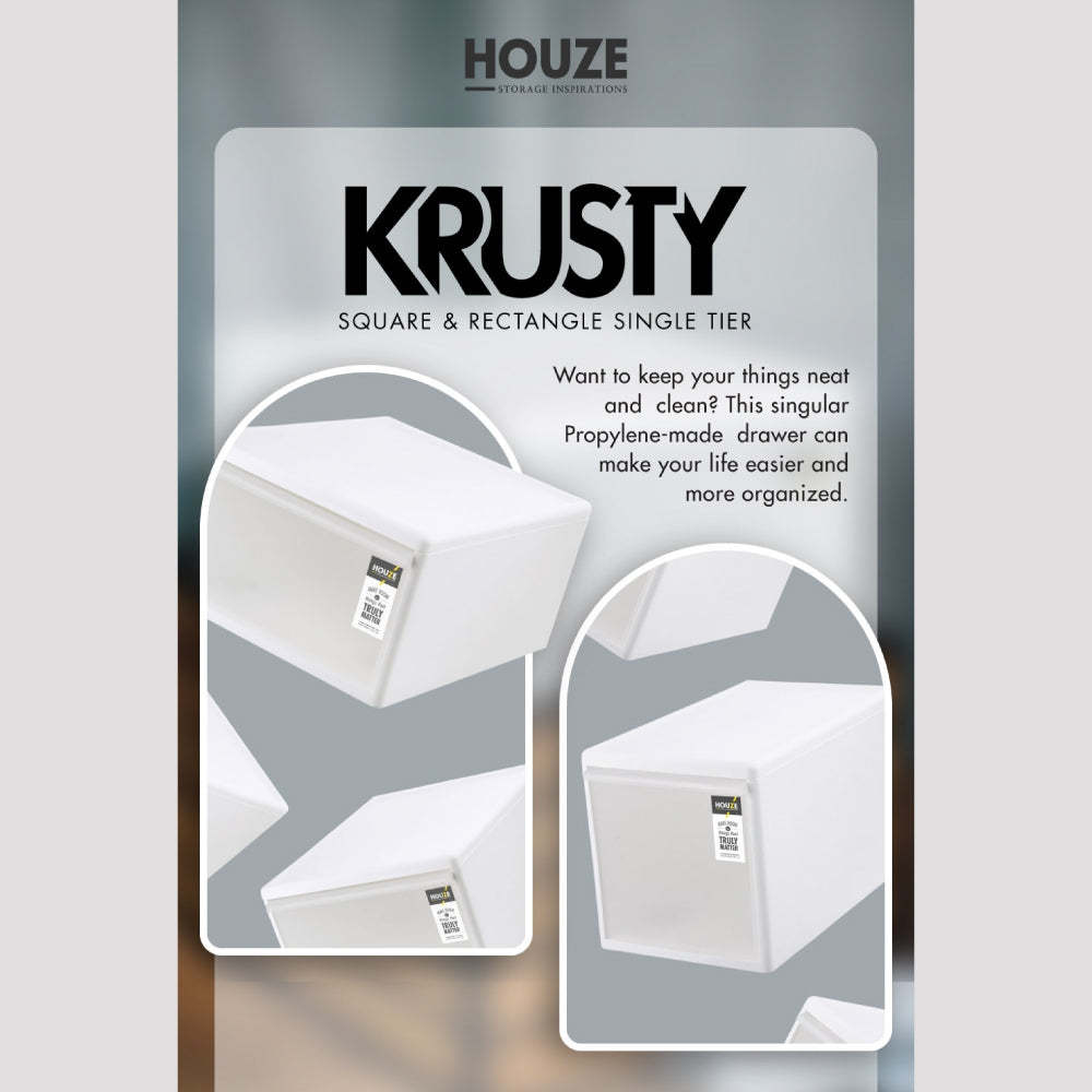 HOUZE - [Set of 3] 33L Krusty Square | Rectangle Single Tier Drawer - Sliding | Organizer | Storage | Plastic | Case