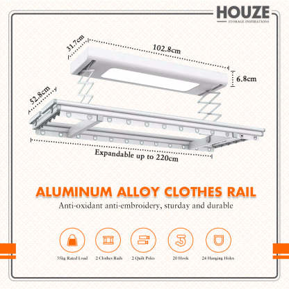 HOUZE - Xiaomi Automatic Laundry Rack Drying Rack - Smart Drying System + Free Installation