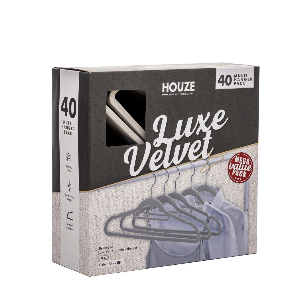 HOUZE - 40PCS Premium Hangers (Non Slip | Velvet | Kids | Metal | Rubber | Plastic)