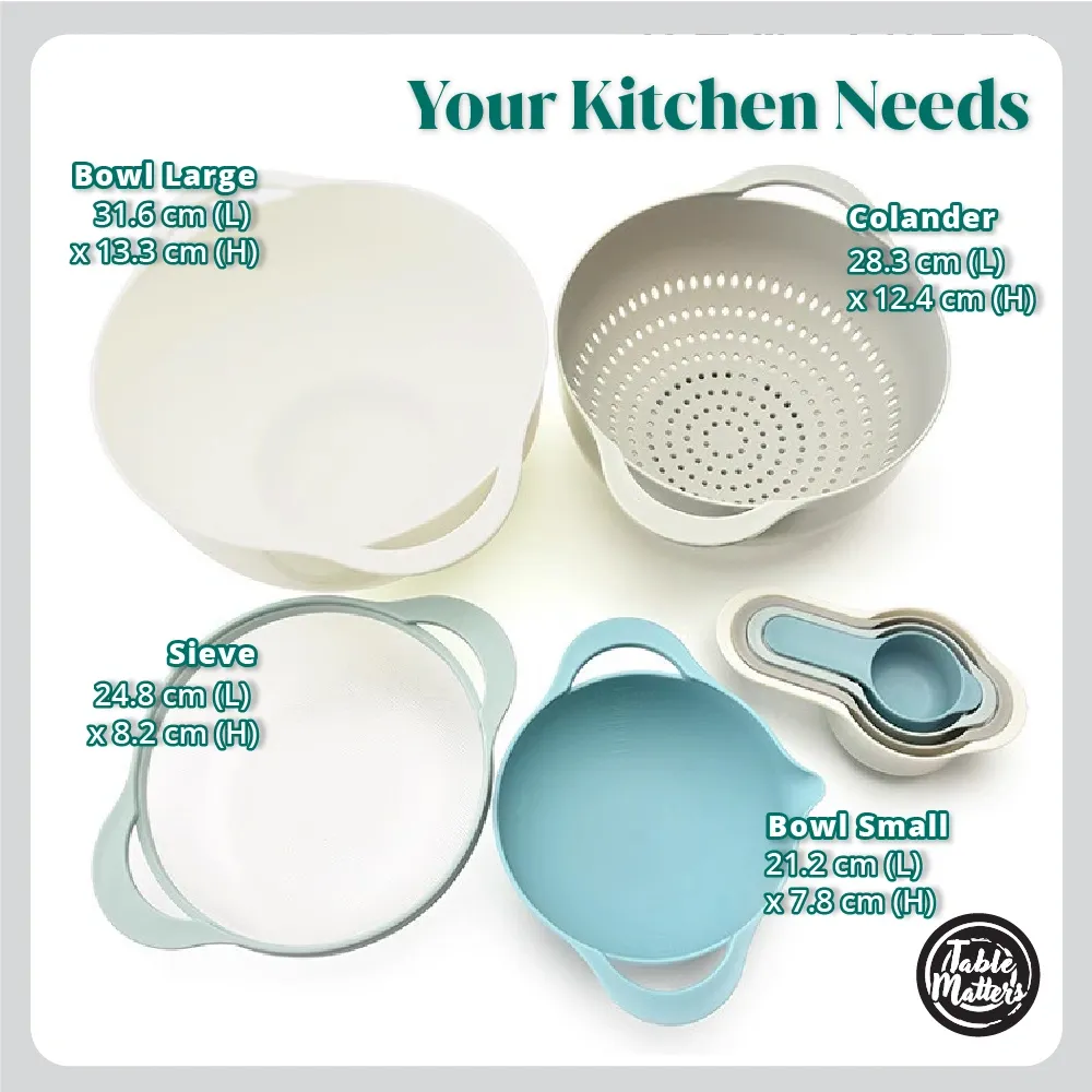 CASA - 8pcs Nestable Kitchen Mixing Bowl Set with Measuring Cups, Colander and Sifter