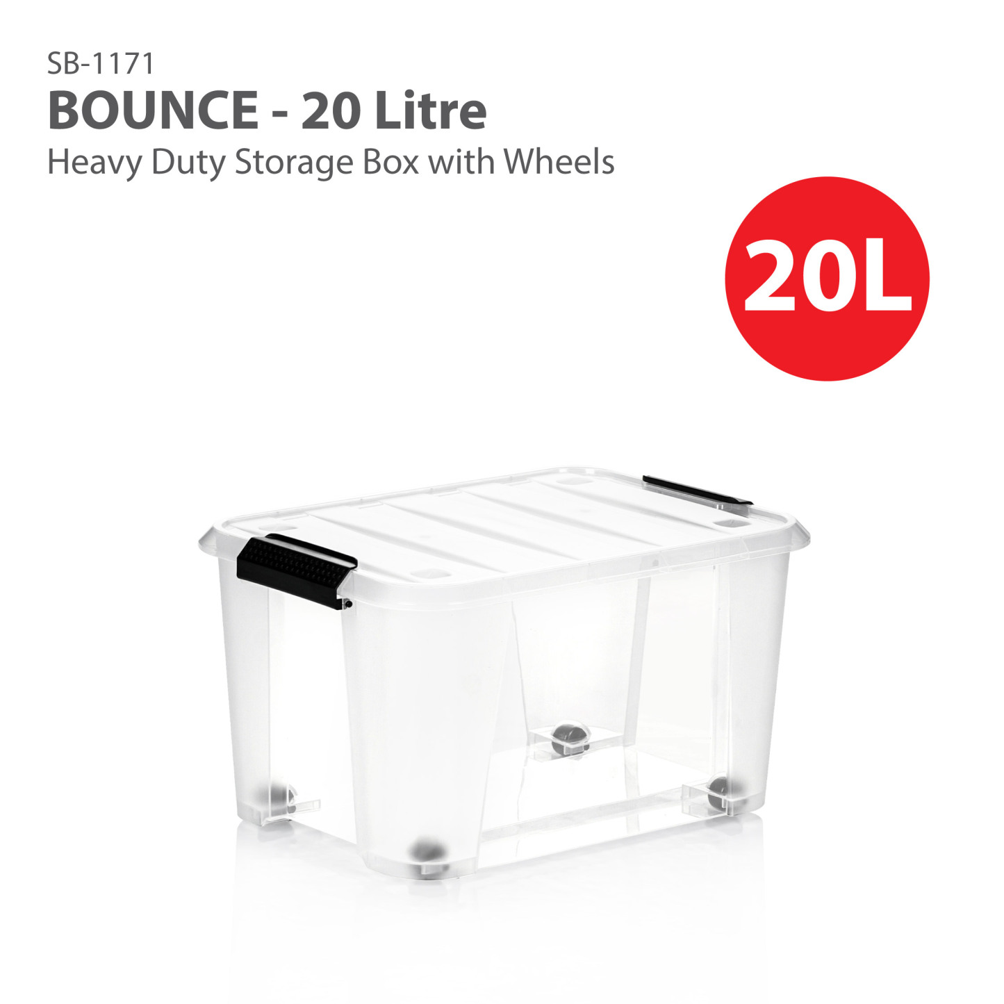 HOUZE - Bounce Storage Box With Wheels (Clear) 20L | 40L | 70L | 100L | 125L - Plastic | Container | Box | Organizer