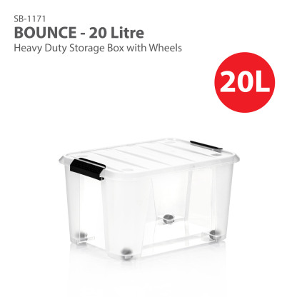 HOUZE - Bounce Storage Box With Wheels (Clear) 20L | 40L | 70L | 100L | 125L - Plastic | Container | Box | Organizer