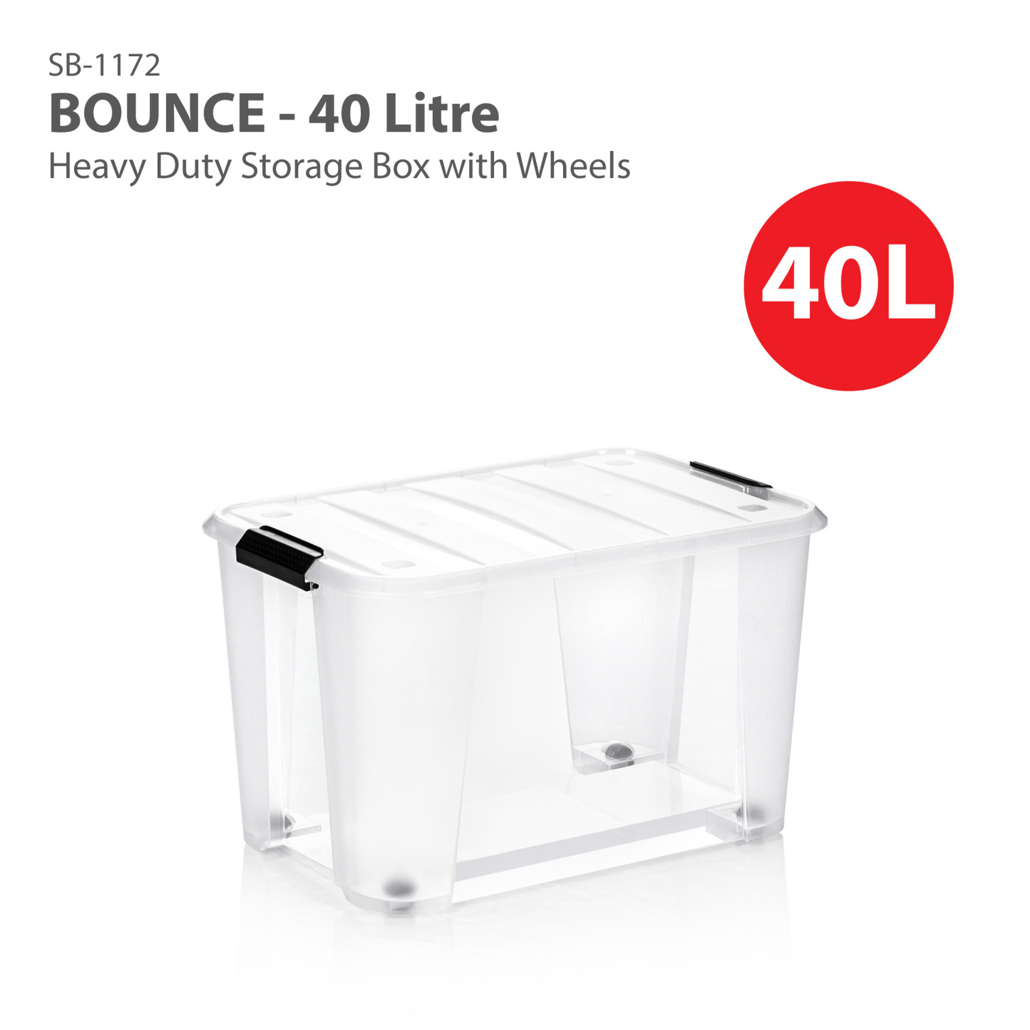 HOUZE - Bounce Storage Box With Wheels (Clear) 20L | 40L | 70L | 100L | 125L - Plastic | Container | Box | Organizer