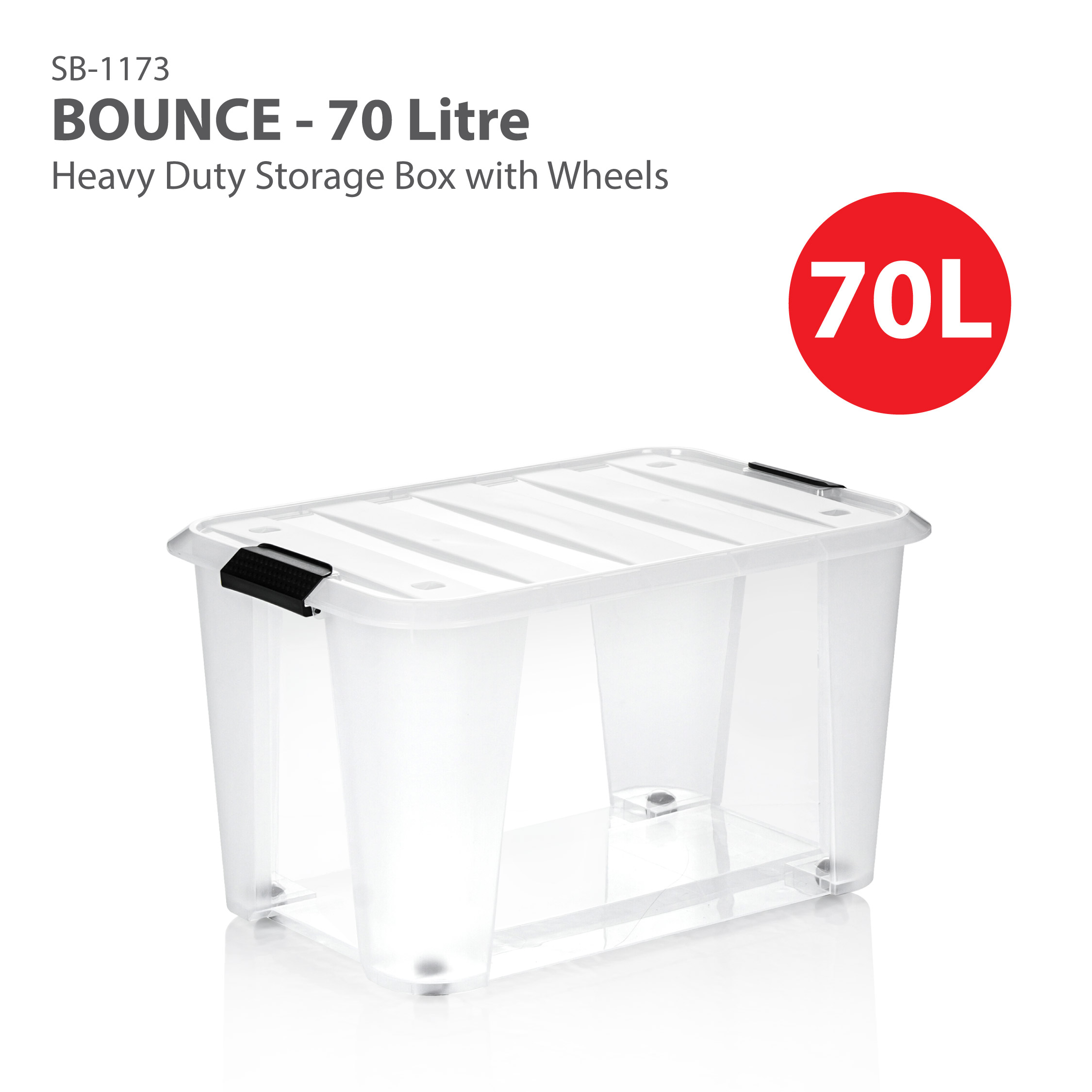 HOUZE - Bounce Storage Box With Wheels (Clear) 20L | 40L | 70L | 100L | 125L - Plastic | Container | Box | Organizer