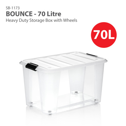 HOUZE - Bounce Storage Box With Wheels (Clear) 20L | 40L | 70L | 100L | 125L - Plastic | Container | Box | Organizer