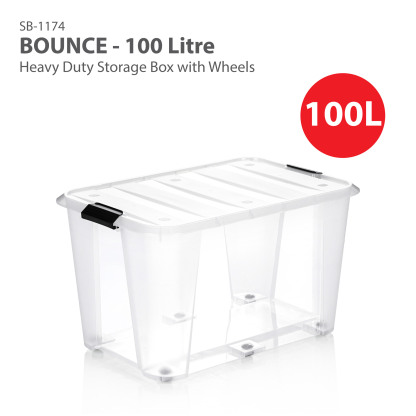 HOUZE - Bounce Storage Box With Wheels (Clear) 20L | 40L | 70L | 100L | 125L - Plastic | Container | Box | Organizer