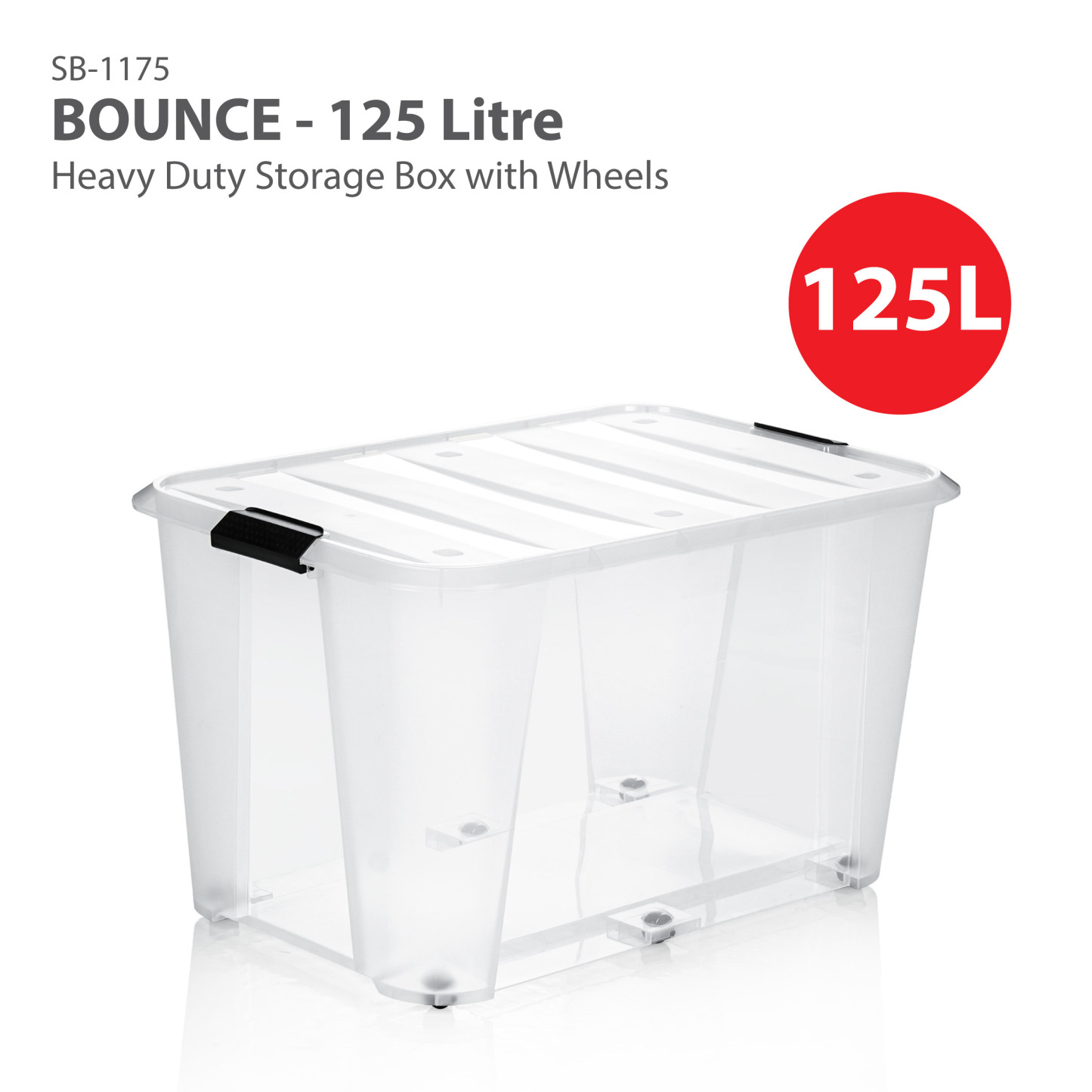 HOUZE - Bounce Storage Box With Wheels (Clear) 20L | 40L | 70L | 100L | 125L - Plastic | Container | Box | Organizer