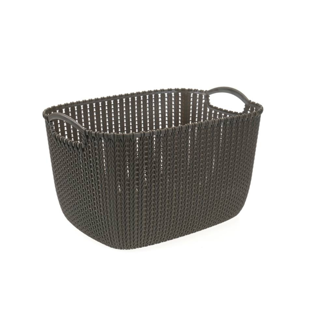 Braided Storage Basket with Handle (Large) - Coffee/White