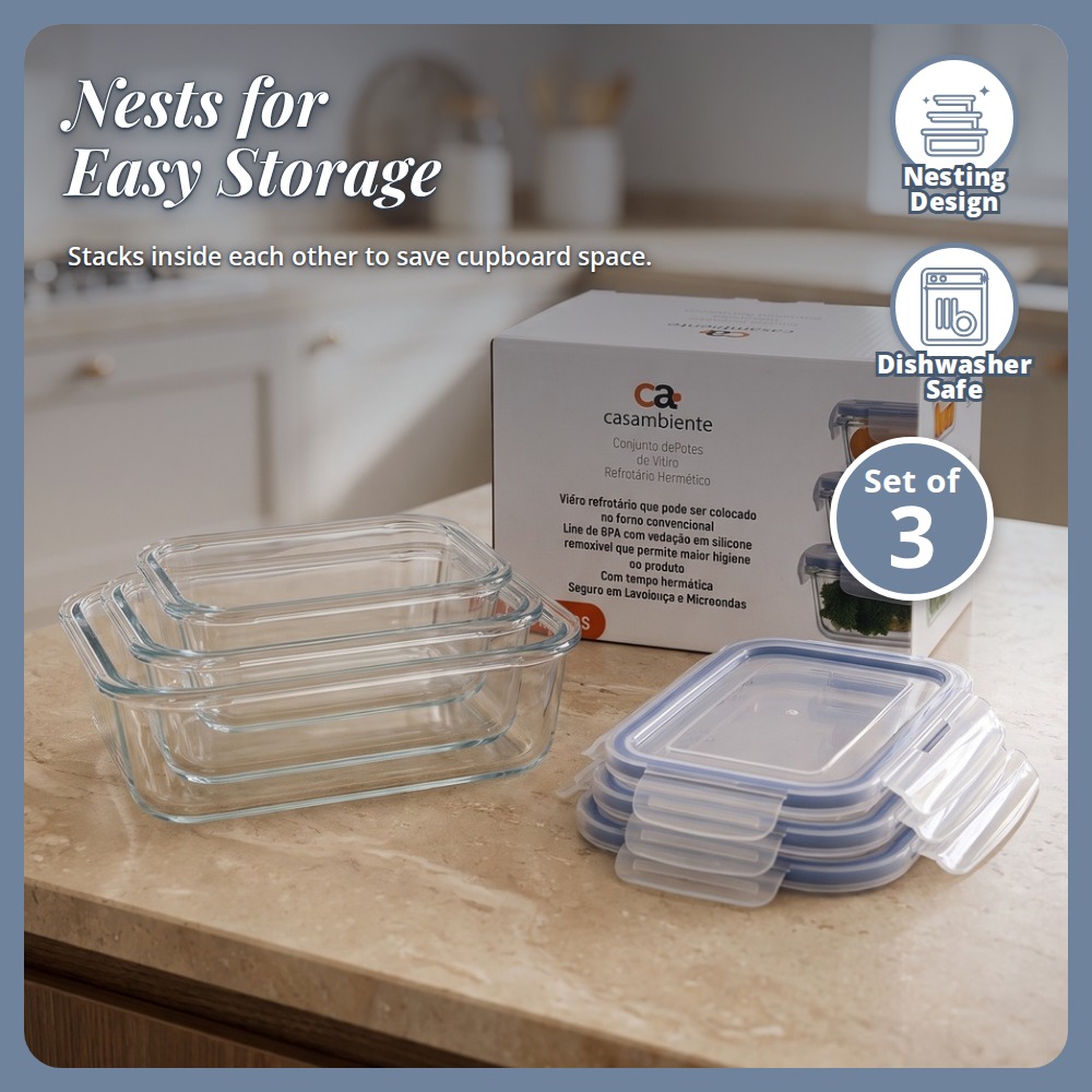 [Table Matters] 'Casambiente' Glass Food Storage Container | Meal Prep Lunch Box Kitchen Storage