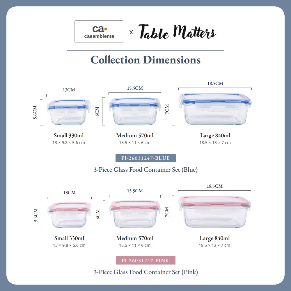[Table Matters] 'Casambiente' Glass Food Storage Container | Meal Prep Lunch Box Kitchen Storage