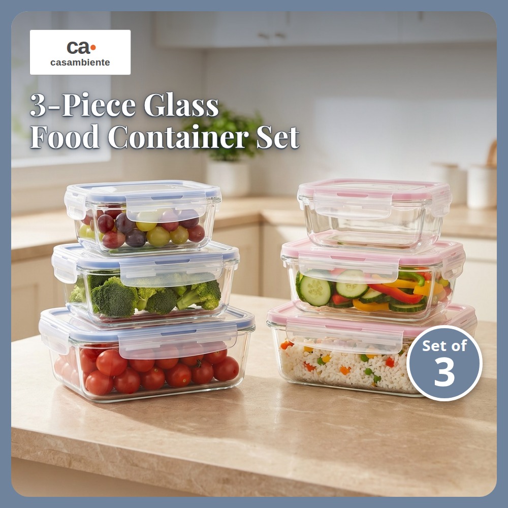 [Table Matters] 'Casambiente' Glass Food Storage Container | Meal Prep Lunch Box Kitchen Storage
