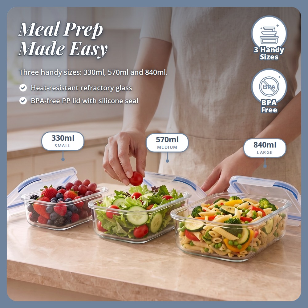 [Table Matters] 'Casambiente' Glass Food Storage Container | Meal Prep Lunch Box Kitchen Storage