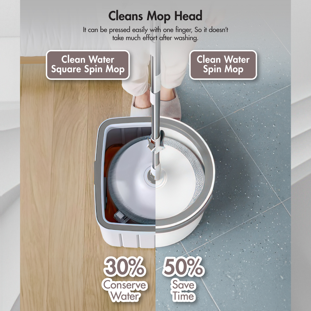 HOUZE - The Clean Water Spin Mop - Kitchen | Bathroom | Cleaning | Washing | Drying | Stainless Steel
