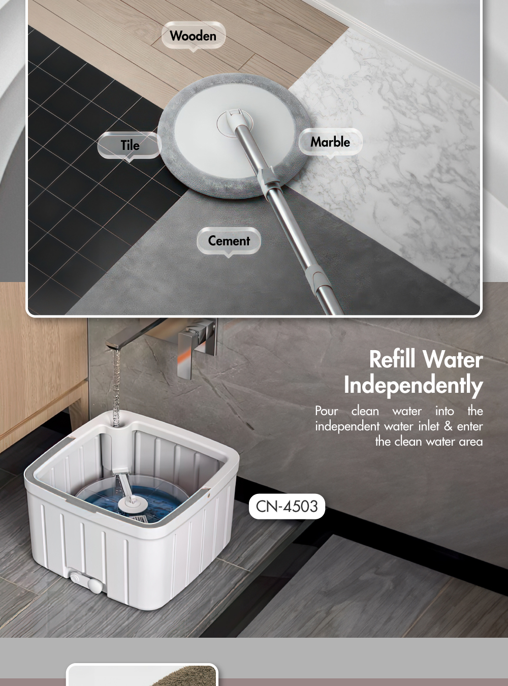 The Clean Water Spin Mop - Kitchen | Bathroom | Cleaning | Washing | Drying | Stainless Steel