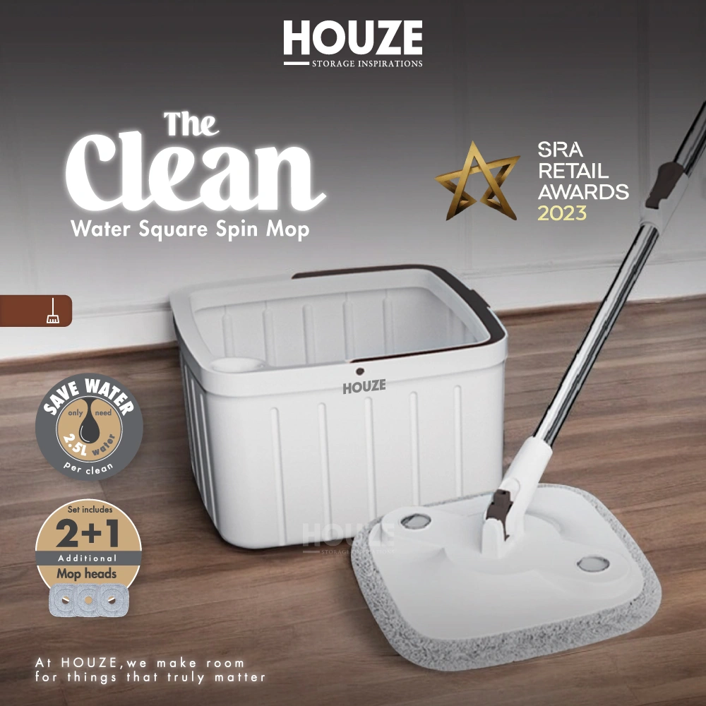 The Clean Water Spin Mop (Square/Round) - Kitchen | Bathroom | Cleaning | Washing | Drying | Stainless Steel