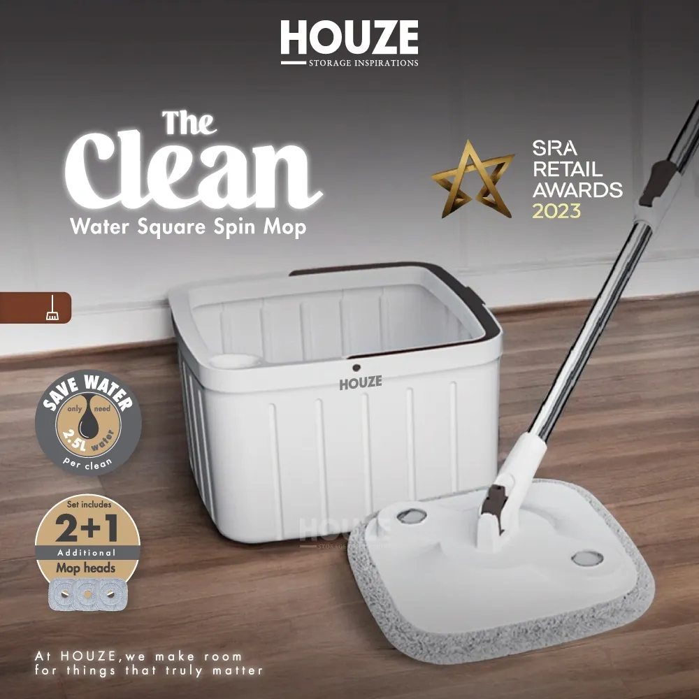 The Clean Water Spin Mop (Square/Round) - Kitchen | Bathroom | Cleaning | Washing | Drying | Stainless Steel