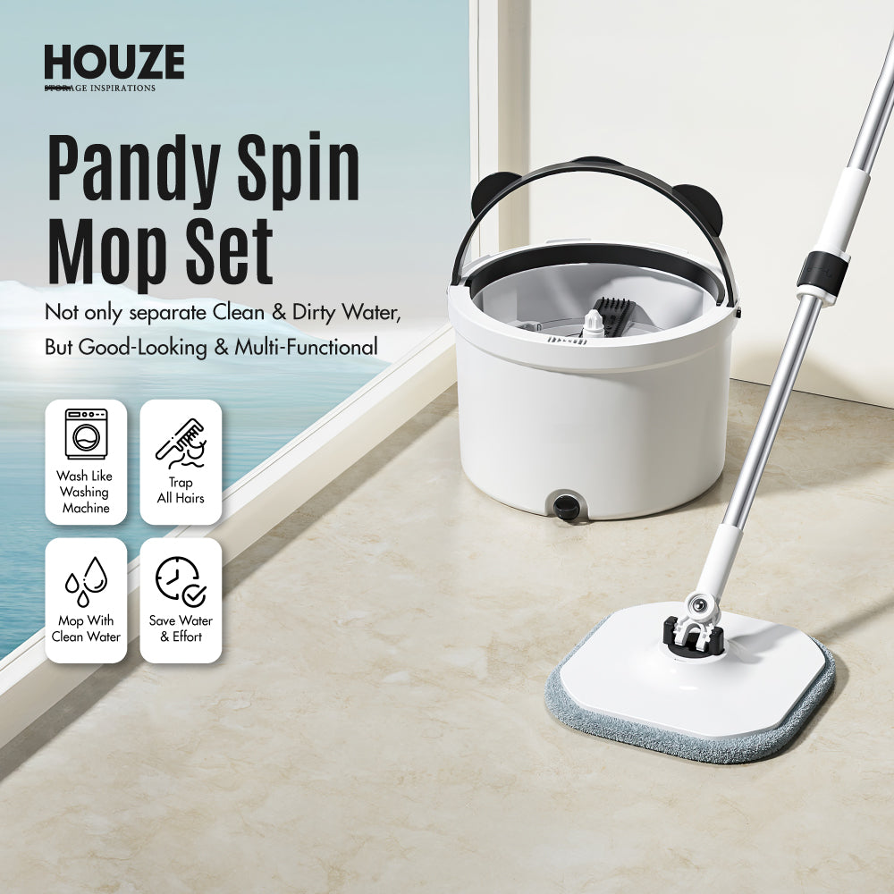PANDY Spin Mop Set with Dual Buckets - Kitchen | Bathroom | Cleaning | Washing | Drying | Stainless Steel