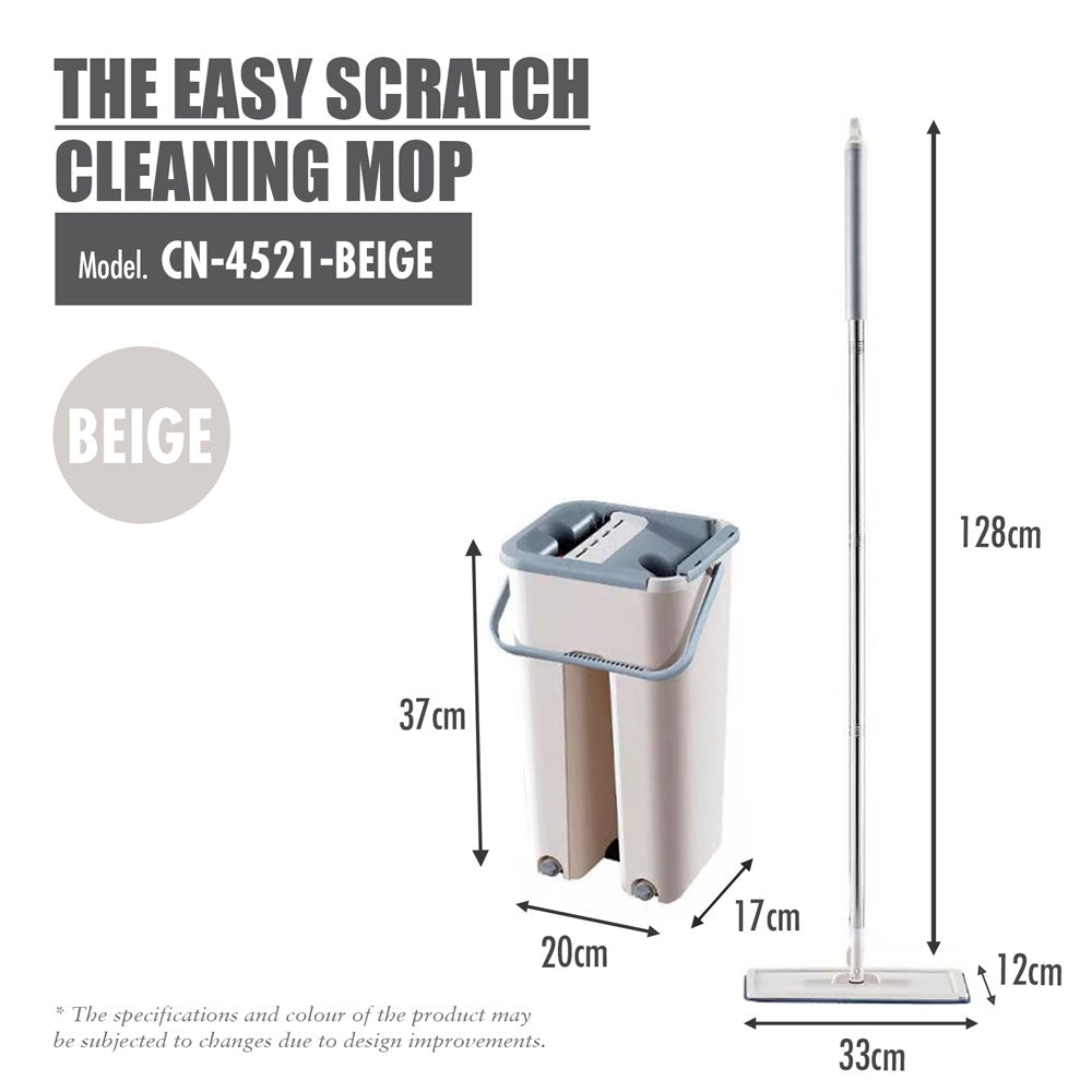 HOUZE - The Easy Scratch Self-cleaning Mop (Beige) - Kitchen | Bathroom | Hands-free | Flat Mop