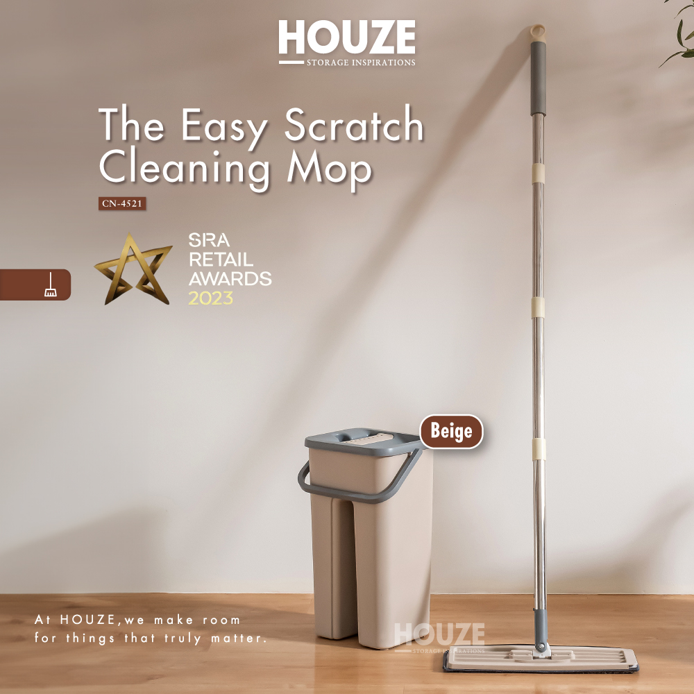 The Easy Scratch Self-cleaning Mop (Beige) - Kitchen | Bathroom | Hands-free | Flat Mop