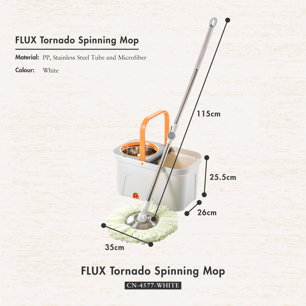 HOUZE - FLUX Tornado Spinning Mop (White | Grey | Refill)