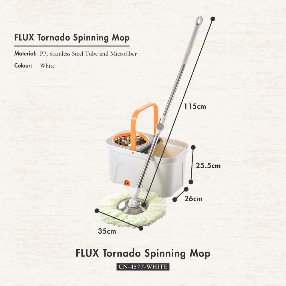 HOUZE - FLUX Tornado Spinning Mop (White | Grey | Refill)