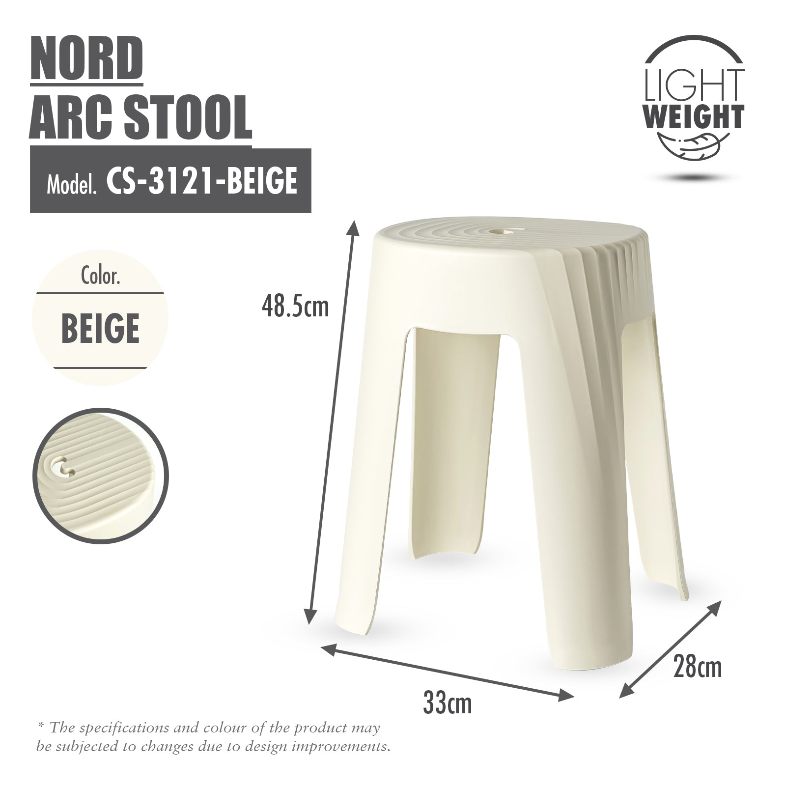 NORD Arc | Rectangle Stool [Beige | Grey] - Chair | Minimalist | Stackable | Nordic | Neutral