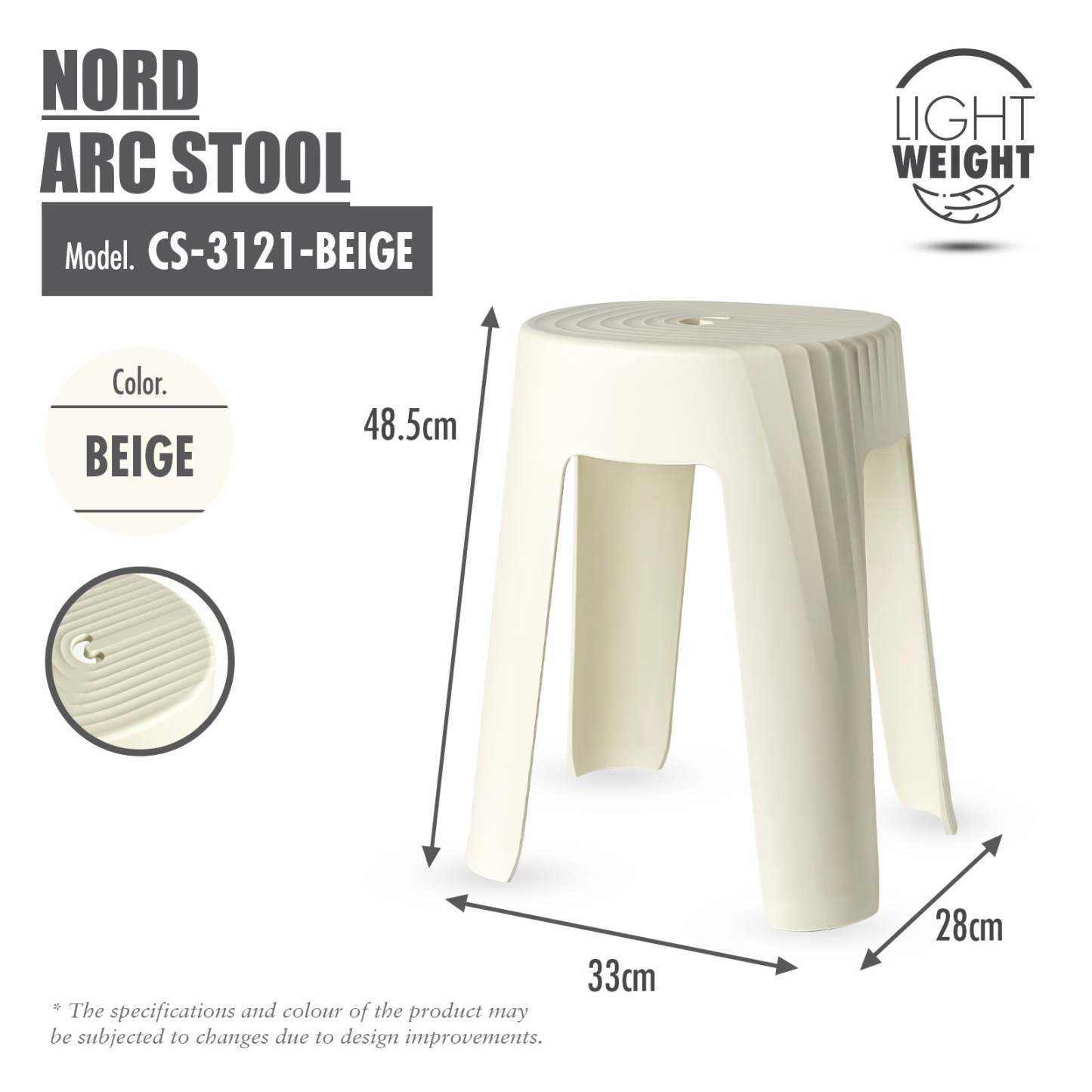 NORD Arc | Rectangle Stool [Beige | Grey] - Chair | Minimalist | Stackable | Nordic | Neutral