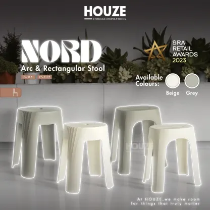 NORD Arc | Rectangle Stool [Beige | Grey] - Chair | Minimalist | Stackable | Nordic | Neutral