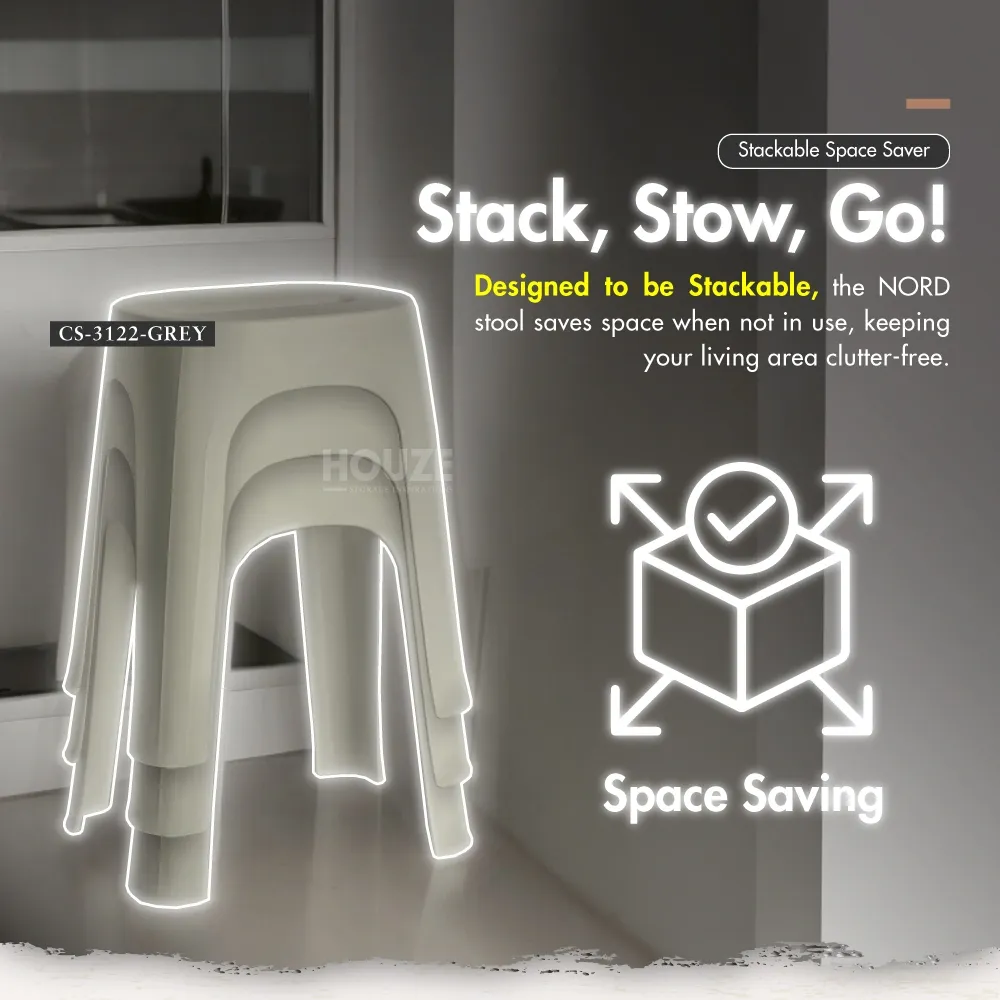 NORD Arc | Rectangle Stool [Beige | Grey] - Chair | Minimalist | Stackable | Nordic | Neutral