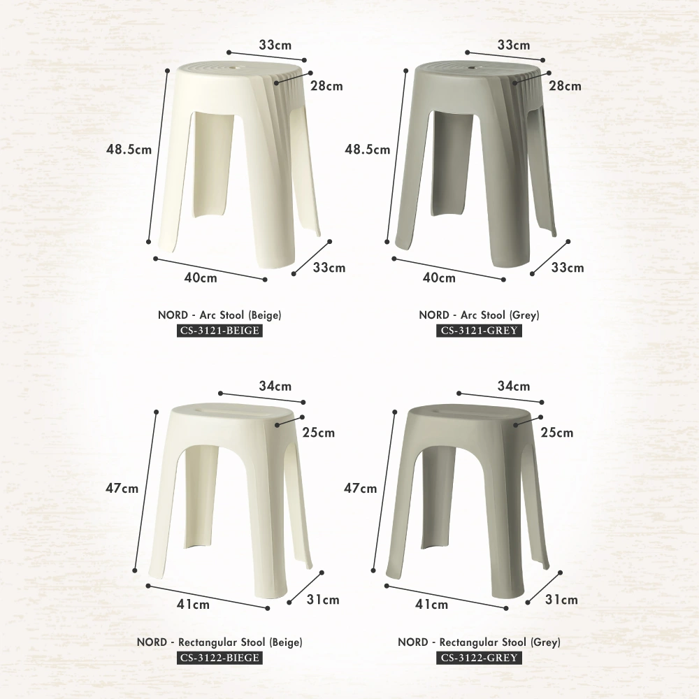 NORD Arc | Rectangle Stool [Beige | Grey] - Chair | Minimalist | Stackable | Nordic | Neutral