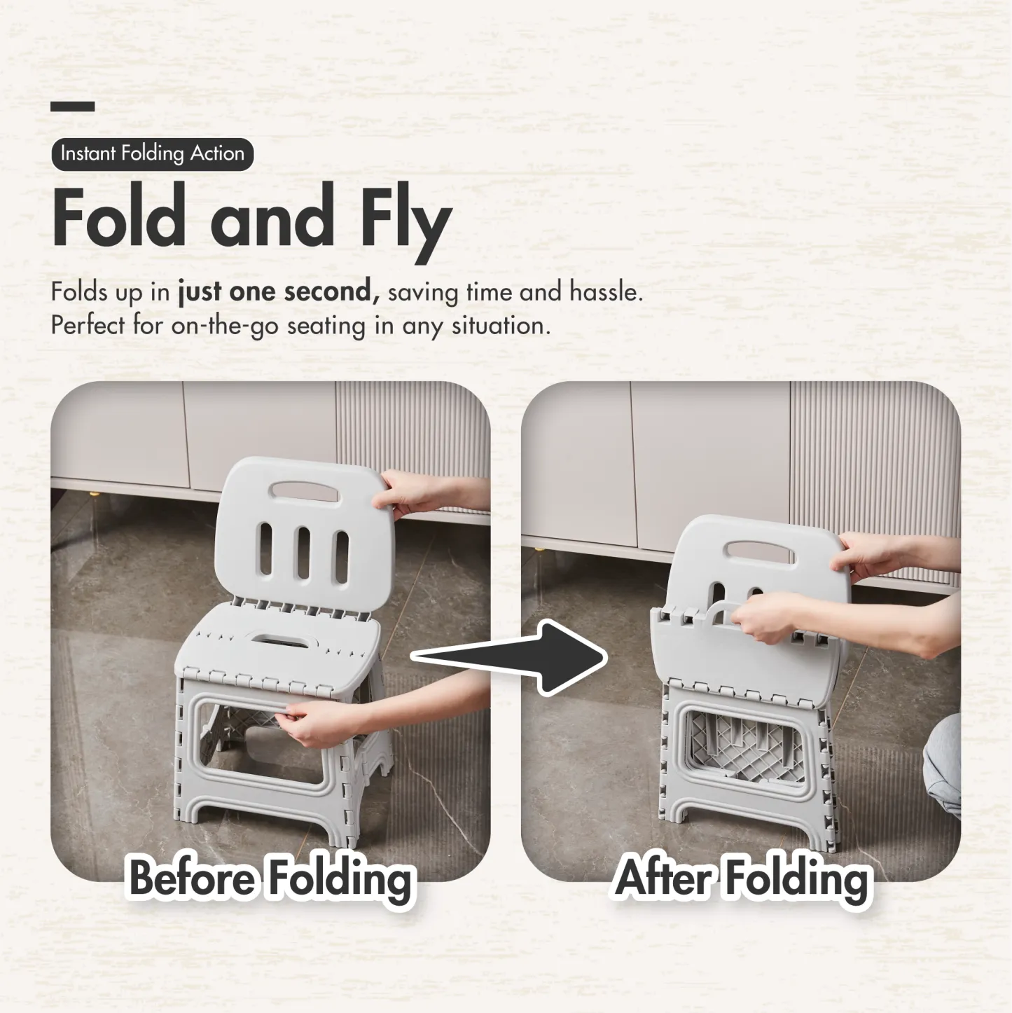 HOUZE - 'PORTASTOOL' Portable Sturdy Folding Stool with Backrest | High Backrest