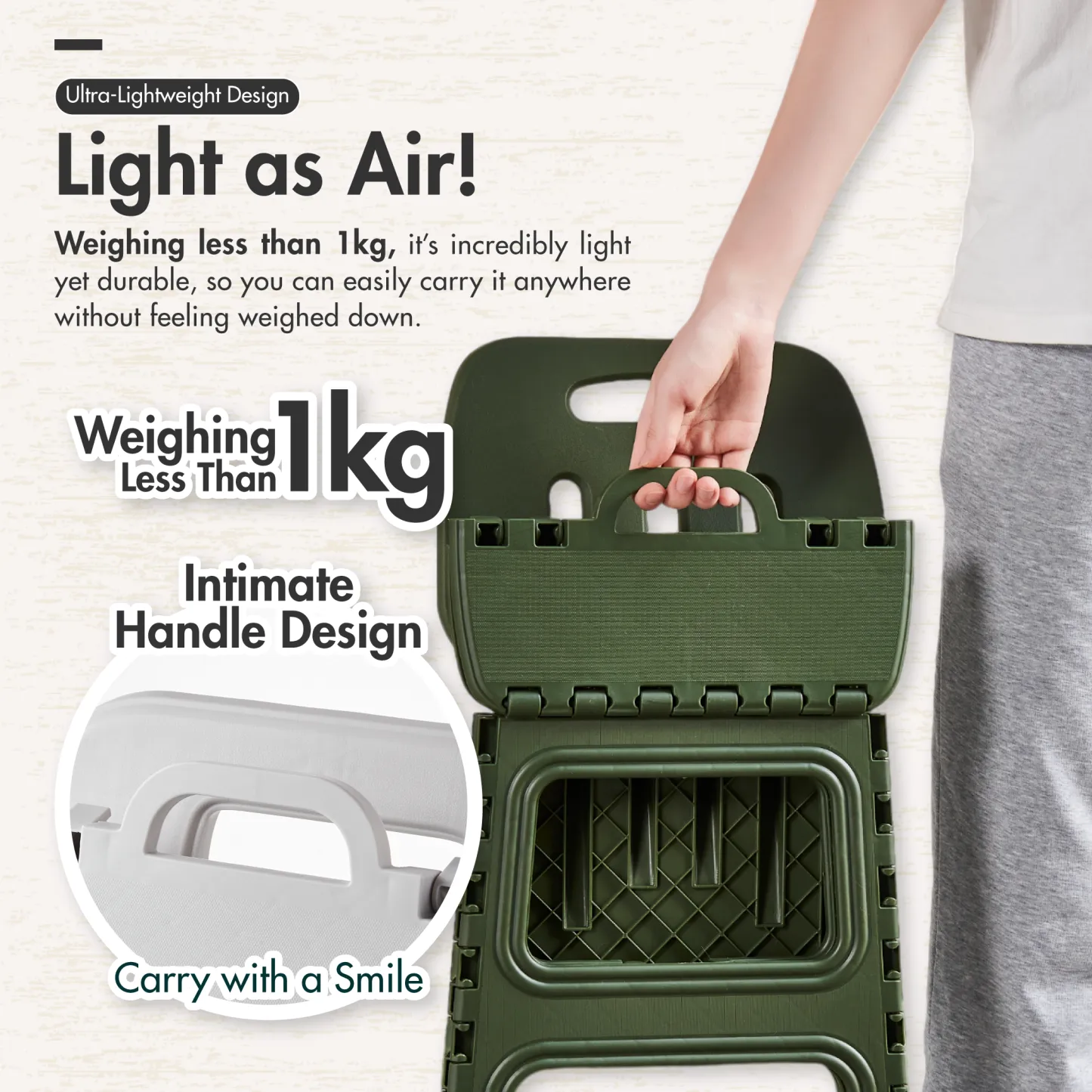 HOUZE - 'PORTASTOOL' Portable Sturdy Folding Stool with Backrest | High Backrest