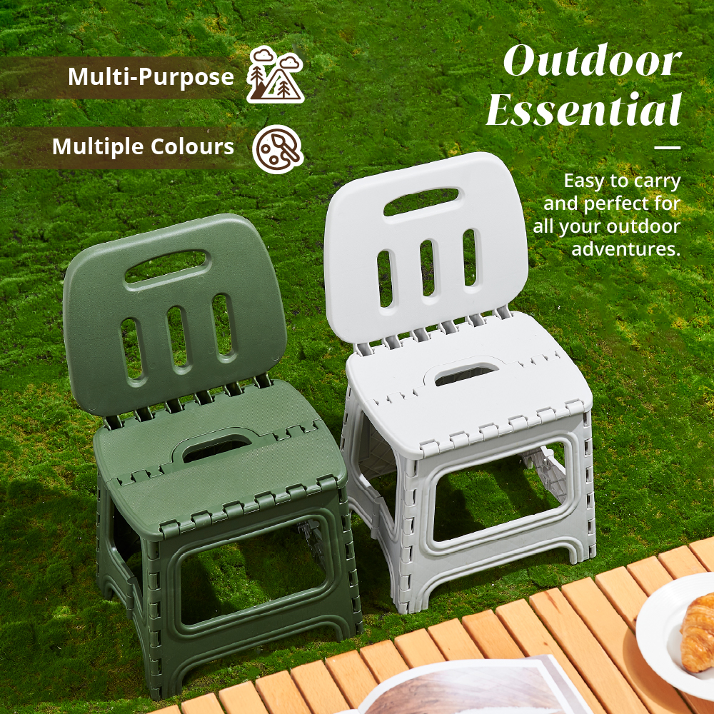 HOUZE - 'PORTASTOOL' Portable Sturdy Folding Stool with Backrest | High Backrest