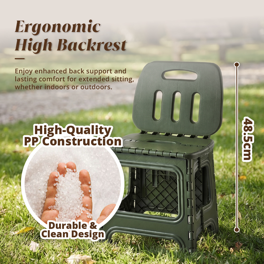 HOUZE - 'PORTASTOOL' Portable Sturdy Folding Stool with Backrest | High Backrest